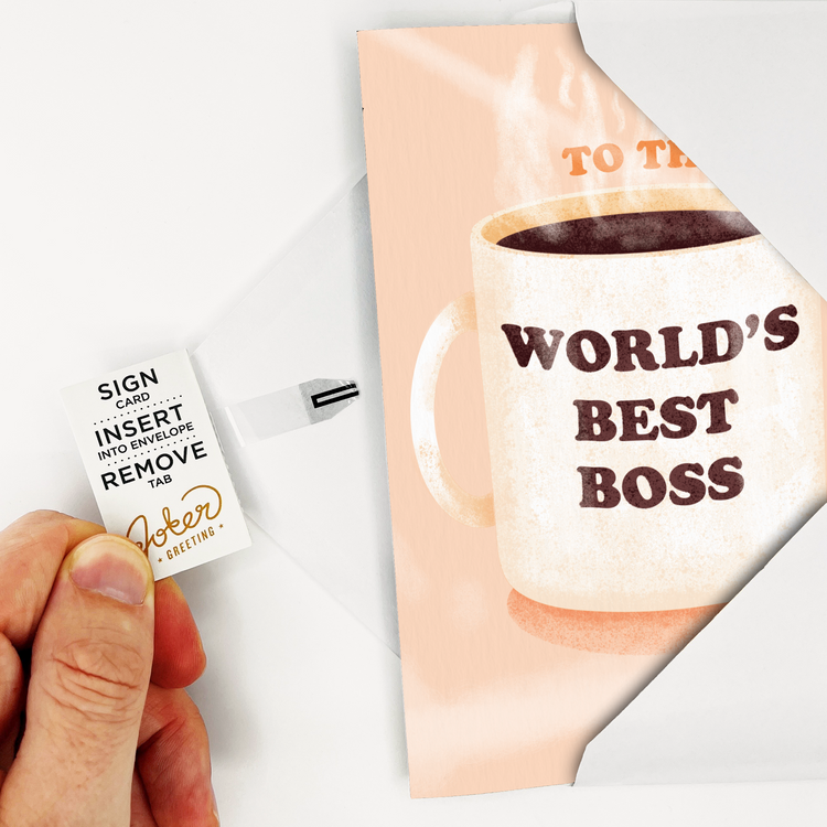 Hand removing the tab and how it arms the greeting card.