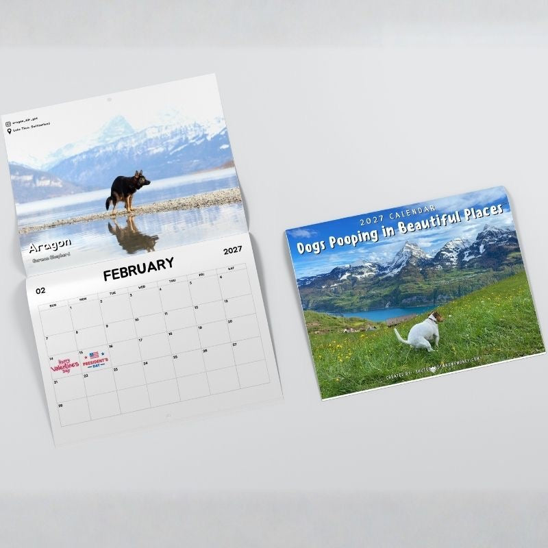 2027 Calendar: Dogs Pooping in Beautiful Places