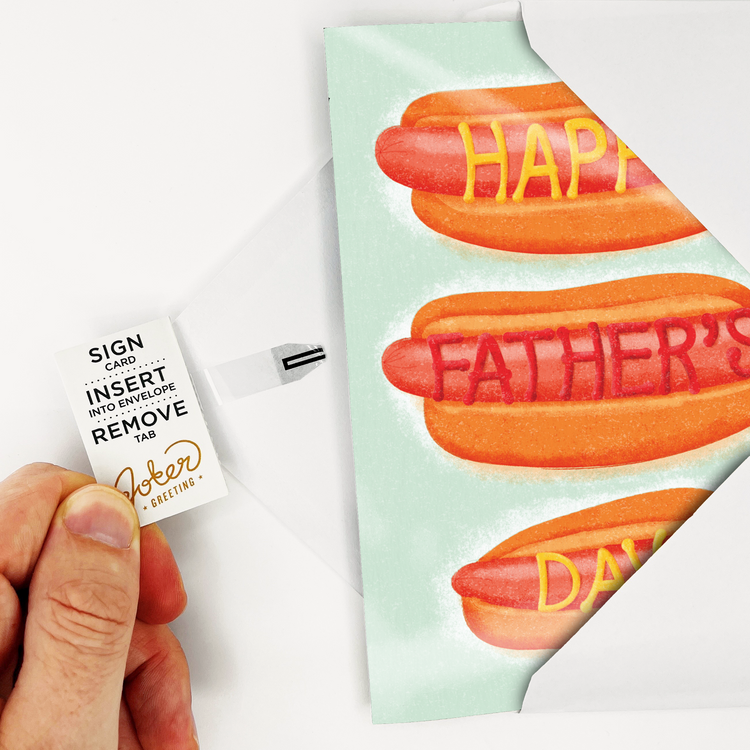 Father's Day prank greeting card that plays Dad Dad Dad endlessly; insert into envelope then remove tab from spine.