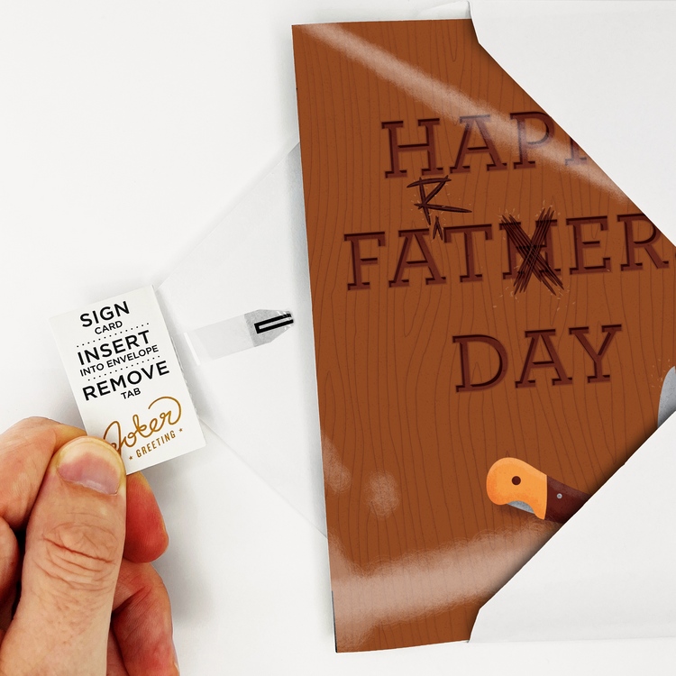 Father's Day card with woodgrain inside an envelope so you can remove the tab before giving to recipient.