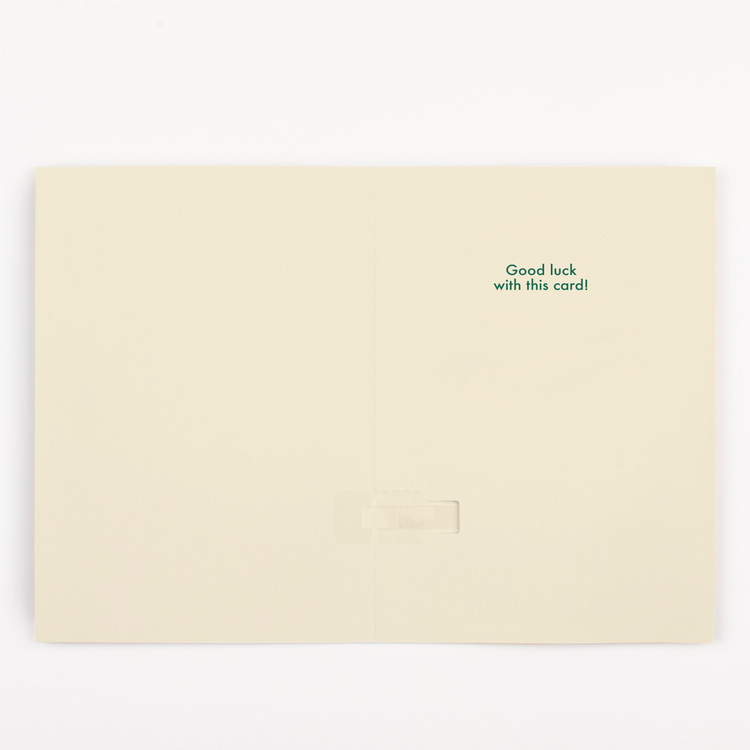 Opened St. Patricks Day Card with the text "Good Luck with this card"