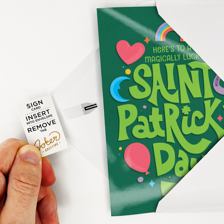 Closed green card pulling the tab to activate it and send it