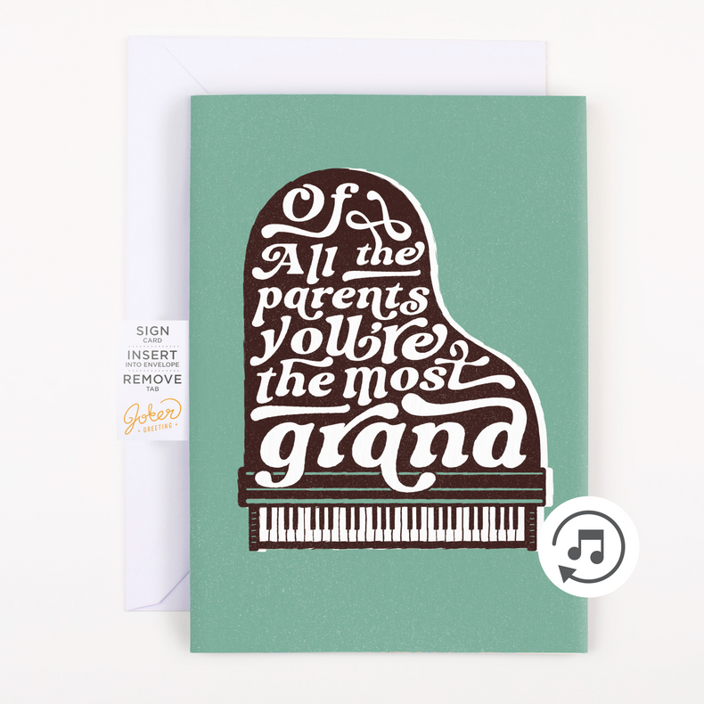 Musical thank you card for grandparents with piano design - Of All the Parents You're the Most Grand endless greeting card with music note icon