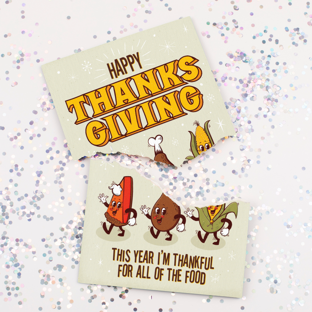 Thanksgiving card ripped with glitter around