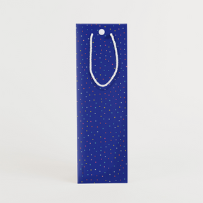 ront view of birthday wine gift bag with vibrant blue background and colorful confetti pattern perfect for wine bottle gifts