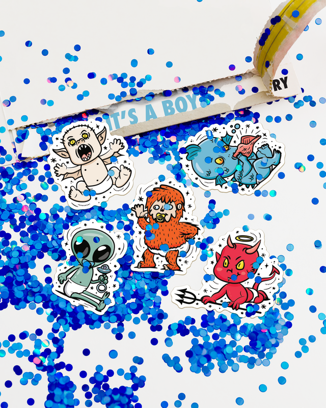 Gender Reveal Boy Glitter and Sticker Surprise