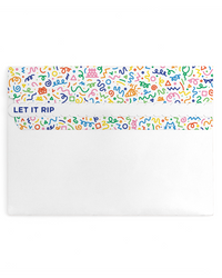 Colorful patterned envelope with 'LET IT RIP' text on a white background
