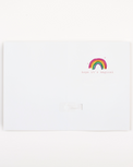 Framed artwork with a rainbow and text on a white background