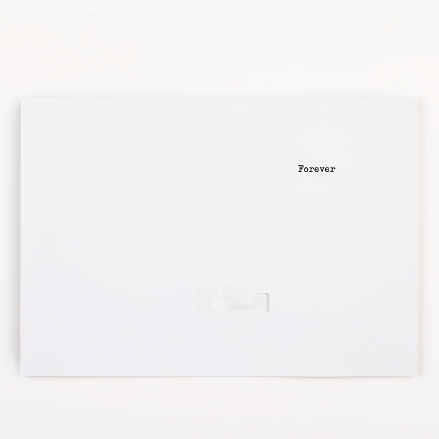 Inside View – Open musical prank card showing the word “Forever” printed inside with activation tab visible.