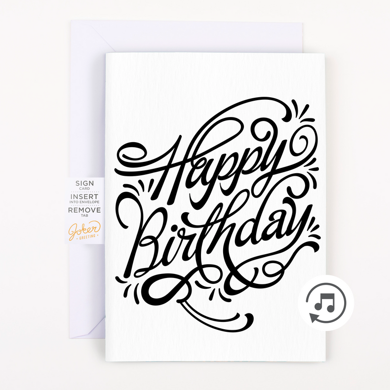  Joker Greeting prank birthday card with envelope, tab instructions showing how to activate.