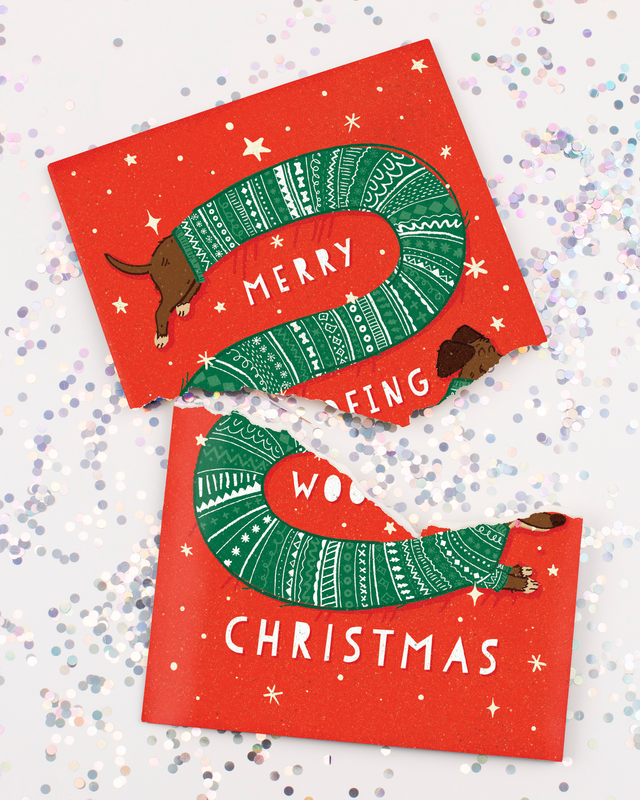 Endless Woofing Christmas Card with Glitter