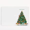  Christmas prank card final reveal with pull for presents tab and fully decorated tree showing endless musical activation system
