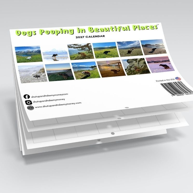 2027 Calendar: Dogs Pooping in Beautiful Places
