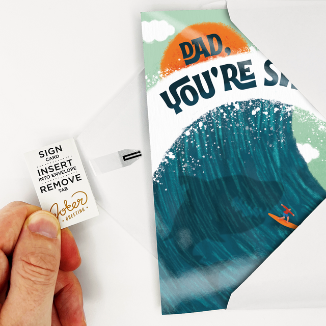 Father's Day Baby Shark Card inside an envelope and showin how to setup. 