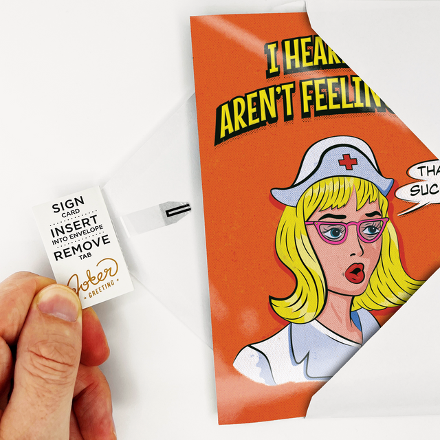 Pulling tab from card to activate it 