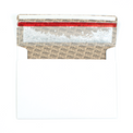 Joker Greeting glitter trap envelope with red adhesive strip and Joker Greeting pattern showing before activation