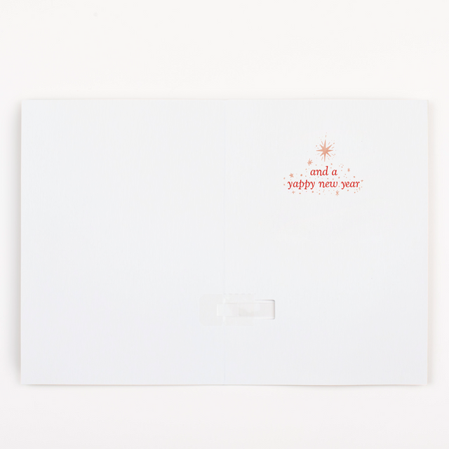 Joker Greeting dog Christmas musical card interior showing and a yappy new year message with star decorations