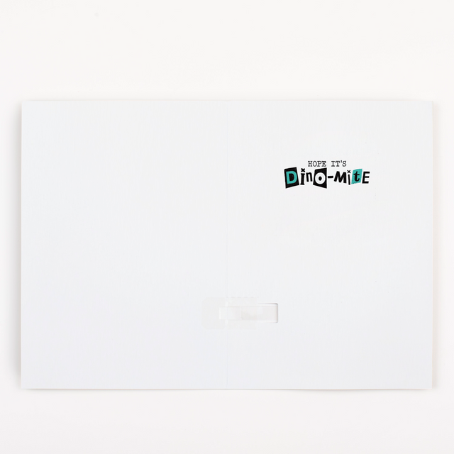 Inside message of endless punk rock birthday card - Hope It's Dino-mite text on white background