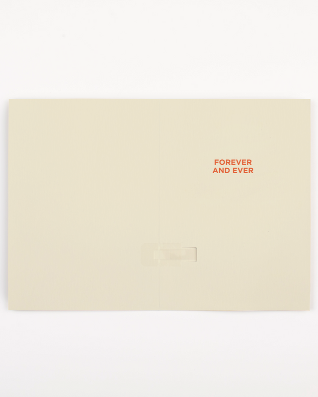 Beige envelope with 'FOREVER AND EVER' text in red on a white background