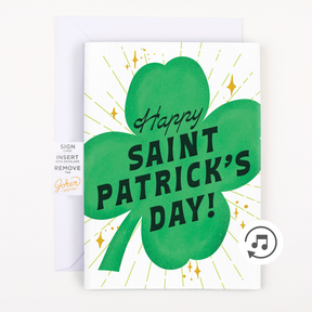 Joker Greeting St. Patrick's Day card front with large shamrock design and Happy Saint Patrick's Day text