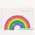 Opened card showing a colorful rainbow and text that says "Pull for Treasure" 