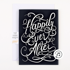 Joker Greeting endless musical wedding card with elegant Happily Ever After calligraphy design and tab removal instructions