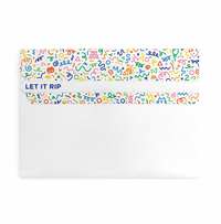 Colorful patterned keyboard with 'LET IT RIP' text on a white background