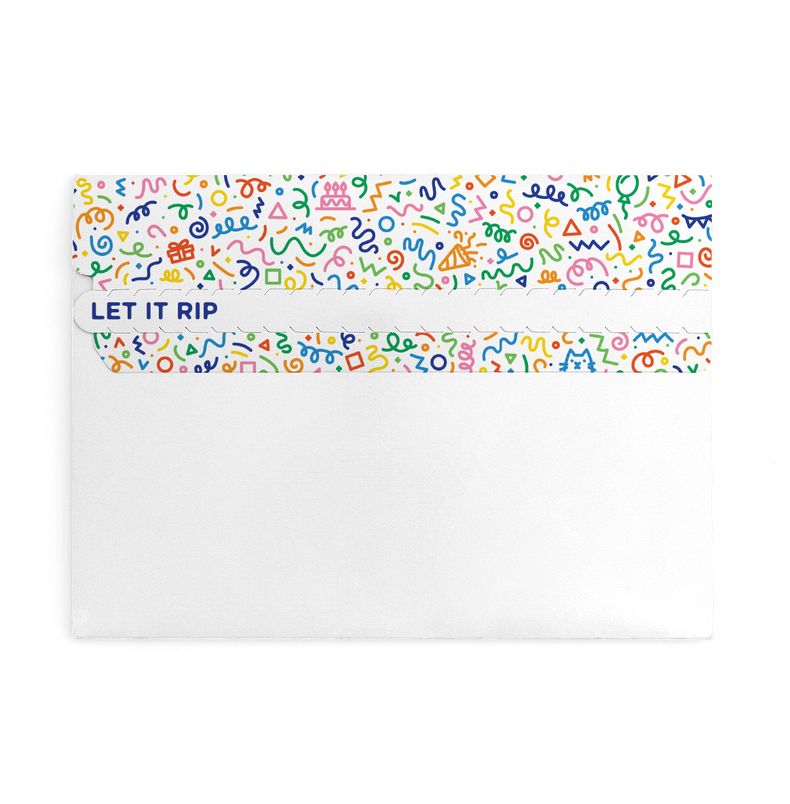 Colorful patterned keyboard with 'LET IT RIP' text on a white background