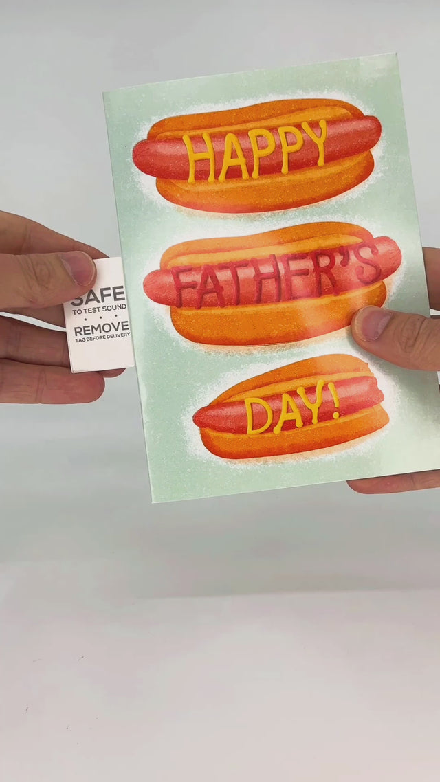 Father's Day prank greeting card that plays Dad Dad Dad endlessly; Videos shows how to use it