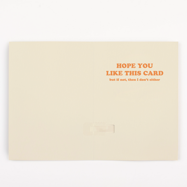 Inside of Joker Greeting endless musical boss card with humorous message about hoping recipient likes the card