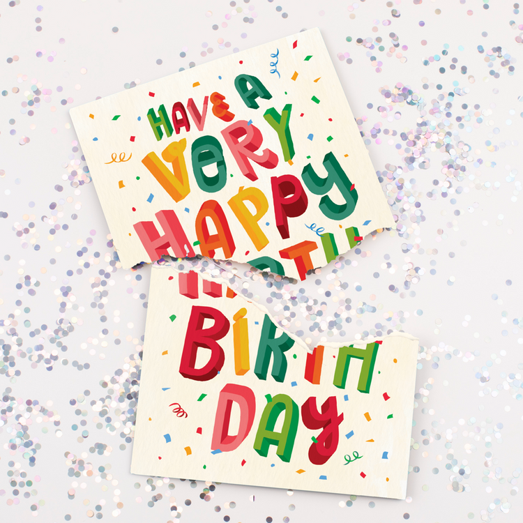 Endless birthday fart card with glitter confetti - Have a Very Happy Birthday torn musical prank card showing glitter bomb feature